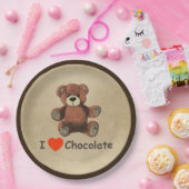 Cute I Heart (Love) Chocolate Teddy Bear Papieren Bordje (Feest)