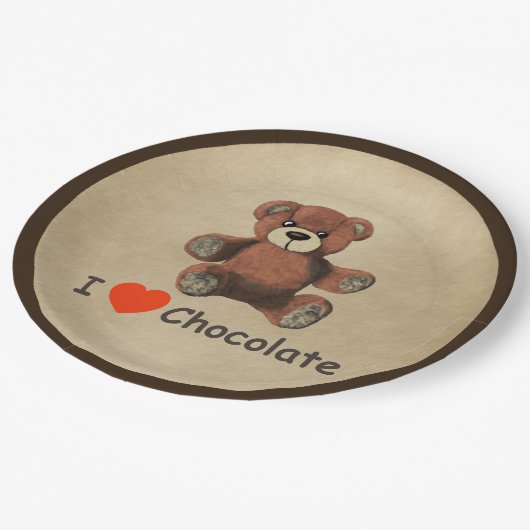 Cute I Heart (Love) Chocolate Teddy Bear Papieren Bordje (Gekanteld)