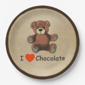 Cute I Heart (Love) Chocolate Teddy Bear Papieren Bordje (Voorkant)