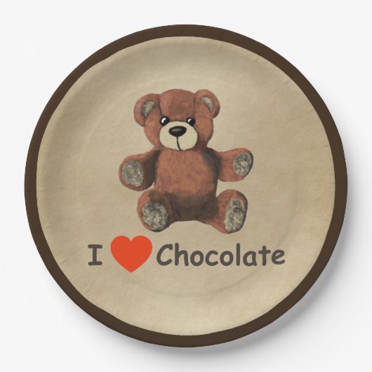 Cute I Heart (Love) Chocolate Teddy Bear Papieren Bordje (Voorkant)