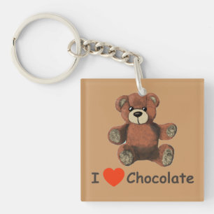 Cute I Heart (Love) Chocolate Teddy Bear Sleutelhanger