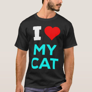 Cute I Heart Love My Cat Cyan Blauwgroen Blue T-shirt