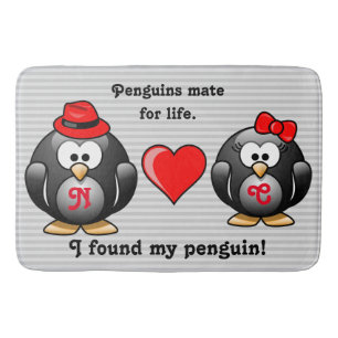 Cute I heeft mijn Penguin Mate for Life Red Heart  Badmat