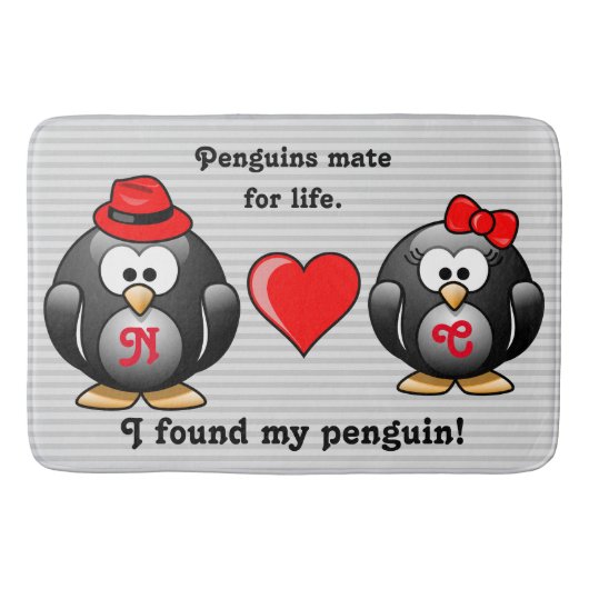 Cute I heeft mijn Penguin Mate for Life Red Heart  Badmat (Voorkant)