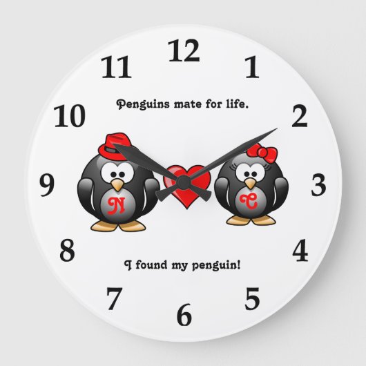 Cute I heeft mijn Penguin Mate for Life Red Heart  Grote Klok (Voorkant)