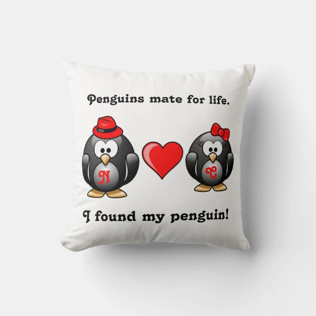 Cute I heeft mijn Penguin Mate for Life Red Heart  Kussen (Voorkant)