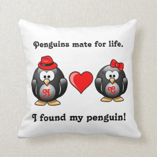 Cute I heeft mijn Penguin Mate for Life Red Heart  Kussen
