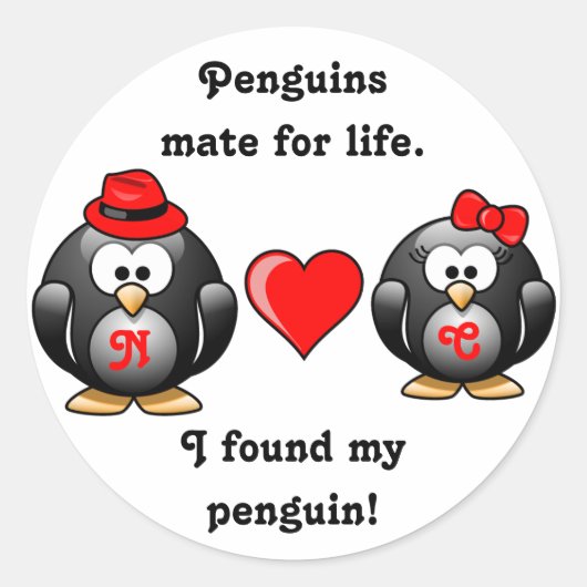 Cute I heeft mijn Penguin Mate for Life Red Heart  Ronde Sticker (Voorkant)