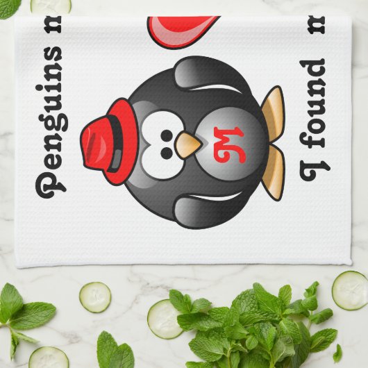 Cute I heeft mijn Penguin Mate for Life Red Heart  Theedoek (Gevouwen)