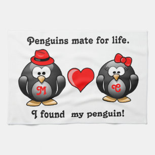 Cute I heeft mijn Penguin Mate for Life Red Heart Theedoek