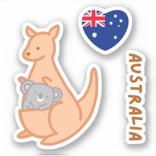 Cute I Love Australian Kangaroo Koala Sticker (Voorkant)