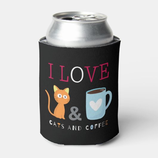 Cute I Love Cats and Coffee Black Blikjeskoeler (Blikje Voorkant)