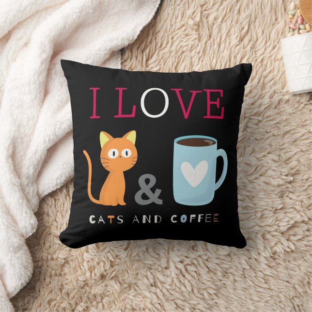 Cute I Love Cats and Coffee Black Kussen (Deken)