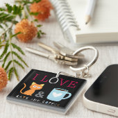 Cute I Love Cats and Coffee Black Sleutelhanger (Voorkant Rechts)