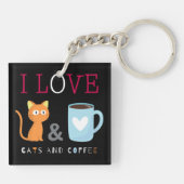 Cute I Love Cats and Coffee Black Sleutelhanger (Achterkant)