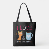 Cute I Love Cats and Coffee Black Tote Bag (Achterkant)