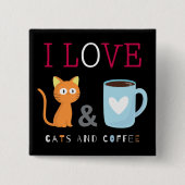 Cute I Love Cats and Coffee Black Vierkante Button 5,1 Cm (Voorkant)