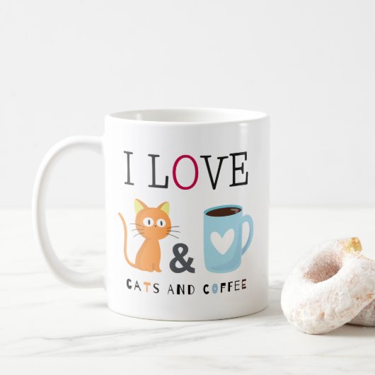 Cute I Love Cats and Coffee White Koffiemok (Met donut)