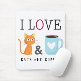 Cute I Love Cats and Coffee White Muismat