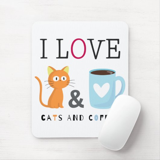 Cute I Love Cats and Coffee White Muismat (Met muis)