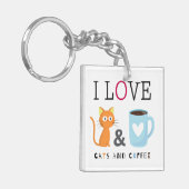 Cute I Love Cats and Coffee White Sleutelhanger (Voorkant Links)