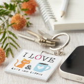 Cute I Love Cats and Coffee White Sleutelhanger (Voorkant Rechts)