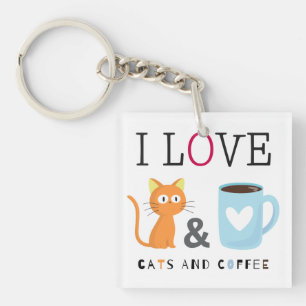 Cute I Love Cats and Coffee White Sleutelhanger