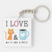 Cute I Love Cats and Coffee White Sleutelhanger (Achterkant)