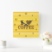 Cute I Love Coffee Quote Coffee Bons Yellow Brown Vierkante Klok (Huis)