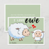 Cute 'I Love Ewe' Kinderen Classroom Valentijn Feestdagenkaart (Voorkant / Achterkant)
