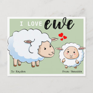 Cute 'I Love Ewe' Kinderen Classroom Valentijn Feestdagenkaart
