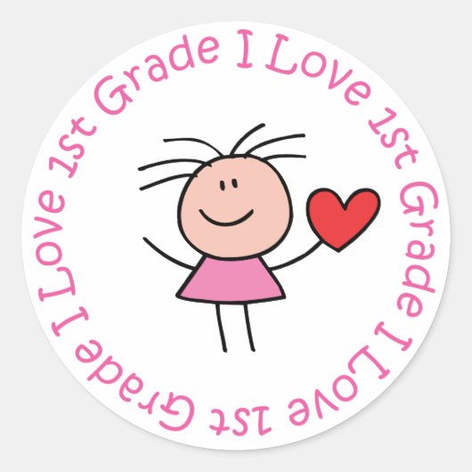 Cute I Love First Grade Ronde Sticker (Voorkant)