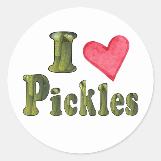 Cute I Love Heart Pickles Ronde Sticker (Voorkant)