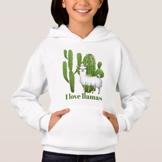 Cute I love llamas meiden add message hoodie (Voorkant)