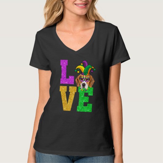 Cute I Love Mardi Gras Beagle Dog Puppy T-shirt (Voorkant)