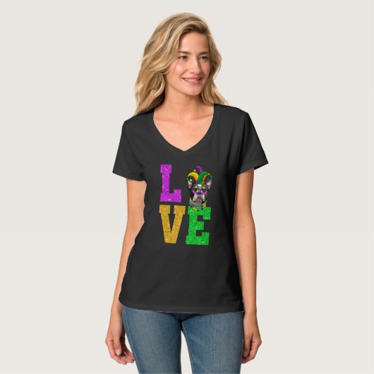 Cute I Love Mardi Gras Boston Terrier Dog Puppy T-shirt (Voorkant volledig)