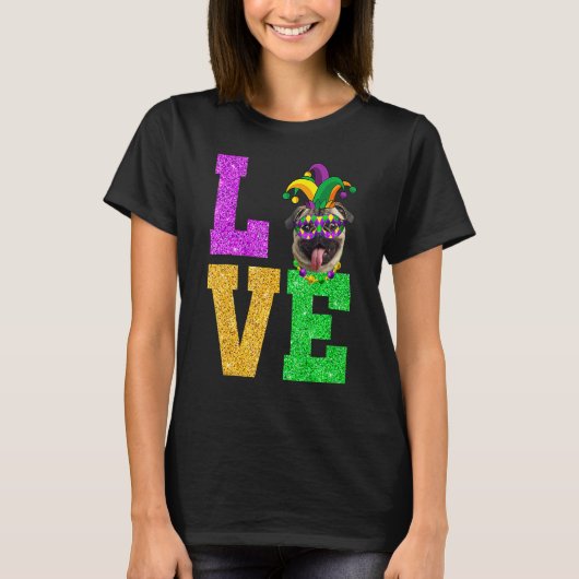 Cute I Love Mardi Gras Pug Dog Puppy Lover Premium T-shirt (Voorkant)