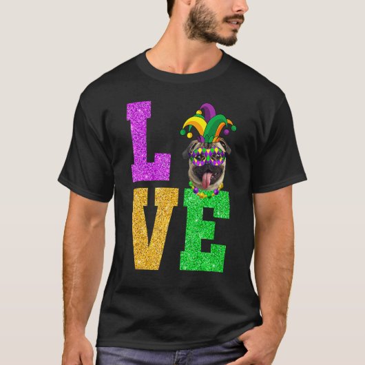Cute I Love Mardi Gras Pug Dog Puppy Lover Premium T-shirt (Voorkant)