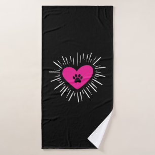 Cute I Love My Dog Puppy Cat Paw Heart Badhanddoek