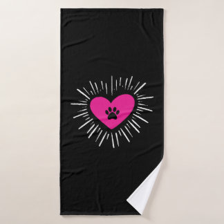Cute I Love My Dog Puppy Cat Paw Heart Badhanddoek