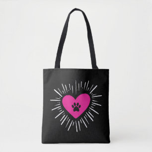 Cute I Love My Dog Puppy Cat Paw Heart Tote Bag