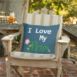 Cute I Love My Mama Blue Flowery Buitenkussen