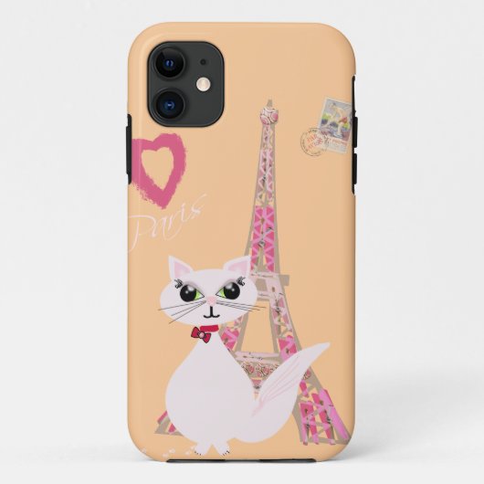 Cute I Love Paris cat Case-Mate iPhone Case (Achterkant)