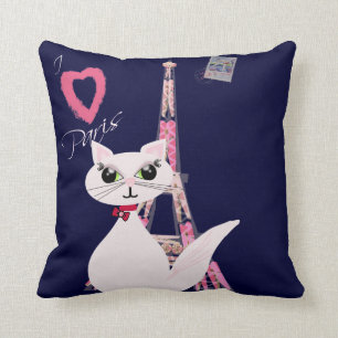 Cute I Love Paris cat Kussen