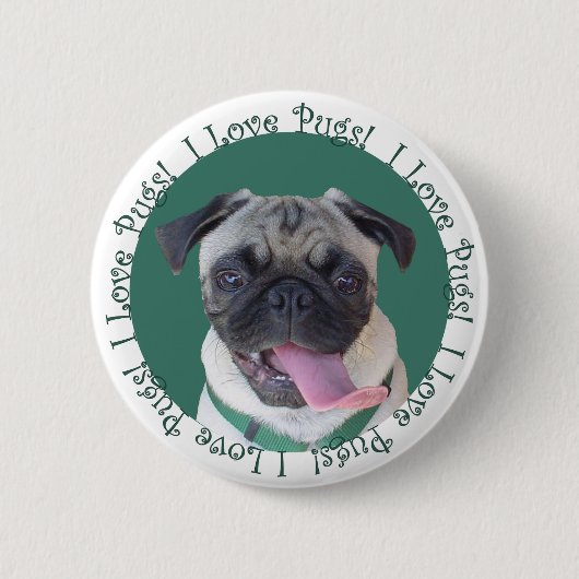 Cute I Love Pugs Ronde Button 5,7 Cm (Voorkant)