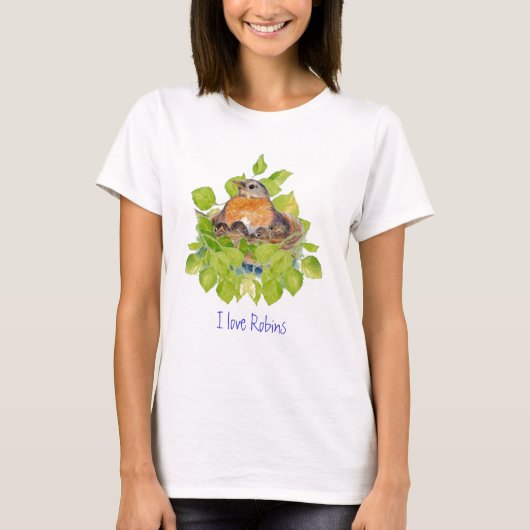 Cute I love Robins, Robin on Nest T-shirt (Voorkant)