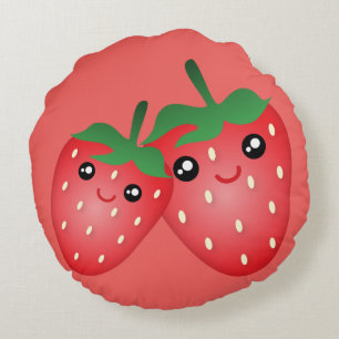 Cute I love you Berry Much Kawaii Strawberry Fruit Rond Kussen