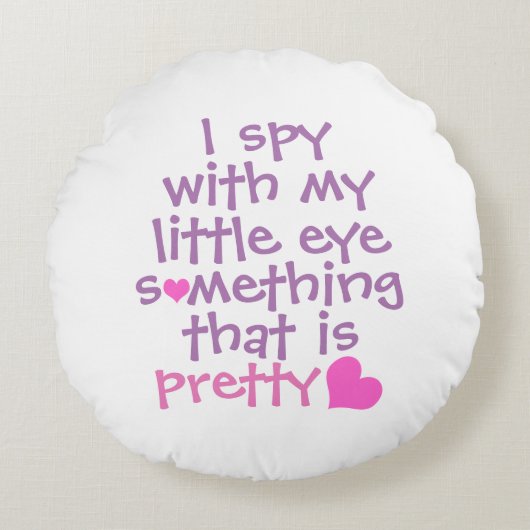 Cute *I Spy* Pink  Rond Kussen (Voorkant)