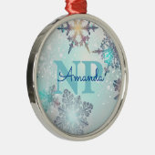 Cute Ice Blue Snowflake Personalized Name NP Nurse Metalen Ornament (Rechts)