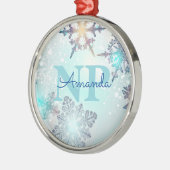 Cute Ice Blue Snowflake Personalized Name NP Nurse Metalen Ornament (Links)